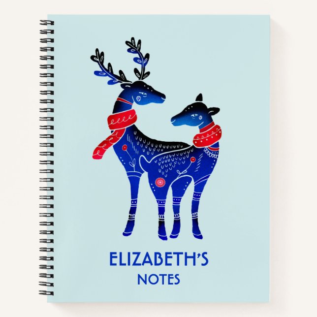 Blue Nordic Christmas Reindeer Pair Notebook (Front)