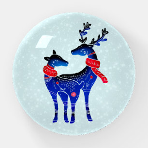 Blue Nordic Christmas Reindeer Pair Paperweight