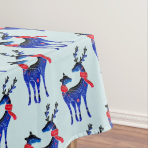 Blue Nordic Christmas Reindeer Pair Pattern Tablecloth