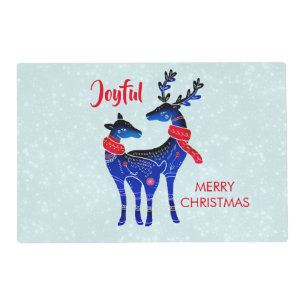 Blue Nordic Christmas Reindeer Pair Placemat