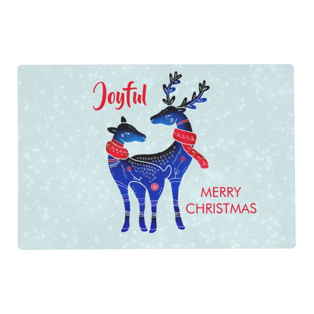 Blue Nordic Christmas Reindeer Pair Placemat (Front)