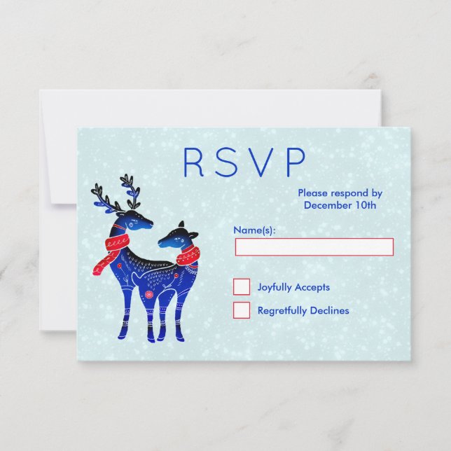 Blue Nordic Christmas Reindeer Pair RSVP Card (Front)