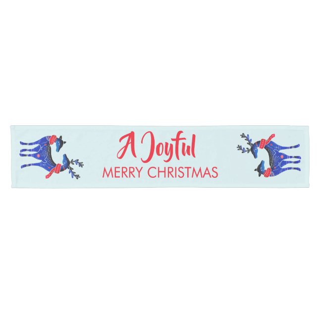 Blue Nordic Christmas Reindeer Pair Short Table Runner (Horizontal)