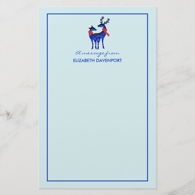 Blue Nordic Christmas Reindeer Pair Stationery (Front)