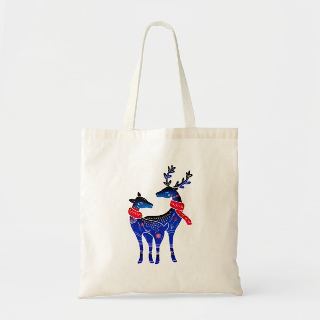 Blue Nordic Christmas Reindeer Pair Tote Bag (Front)