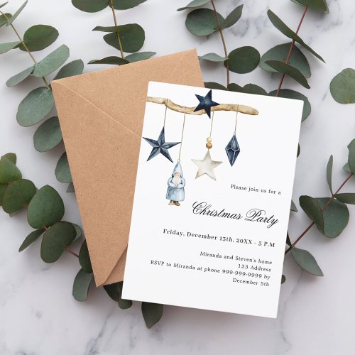 Blue nordic decor simple Christmas Party Invitation