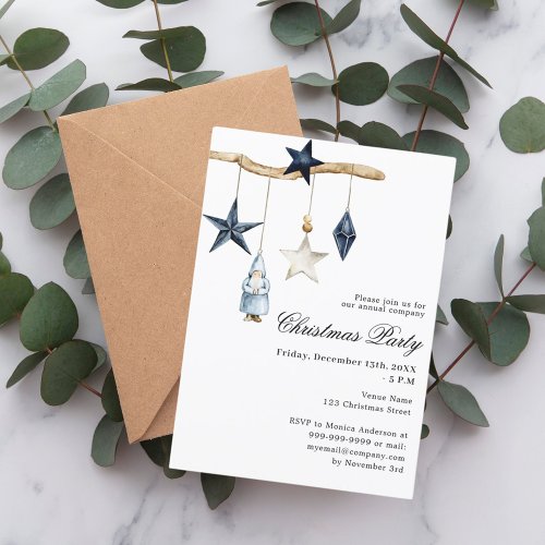 Blue nordic decor simple company Christmas Party Invitation