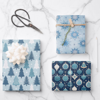 Blue Nordic Holiday Christmas Wrapping Paper Sheets