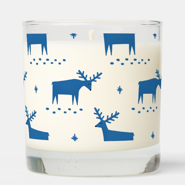 Blue Nordic Reindeer | Christmas Woodland Animal Scented Candle (Back)