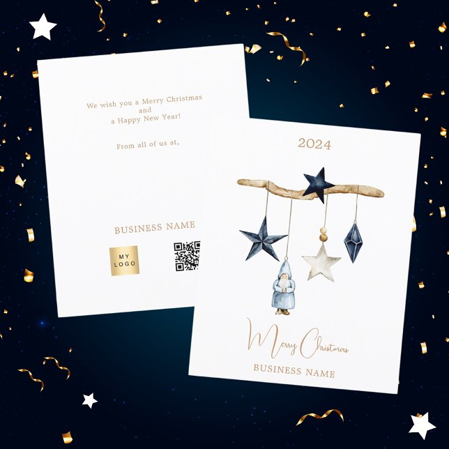 Blue nordic stars gnome QR business Christmas card (Creator Uploaded)
