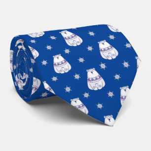 Blue Nordic Style Polar Bear Christmas Snowflake Neck Tie