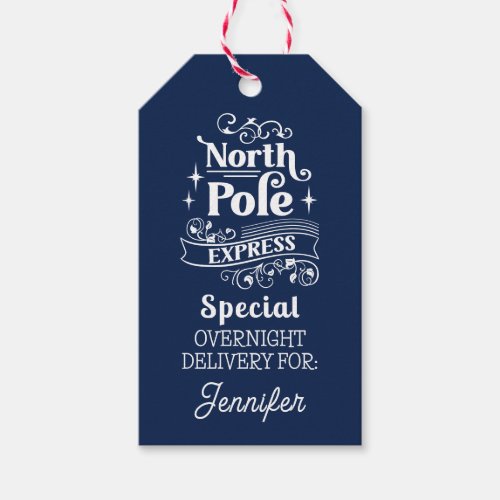 BLUE North Pole Special OVERNIGHT DELIVERY FOR  Gift Tags