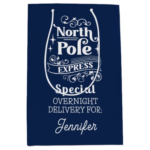 Blue North Pole Special OVERNIGHT DELIVERY FOR  Medium Gift Bag