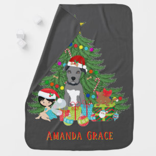 Blue Nose Pitbull Christmas Tree Festive Design Baby Blanket