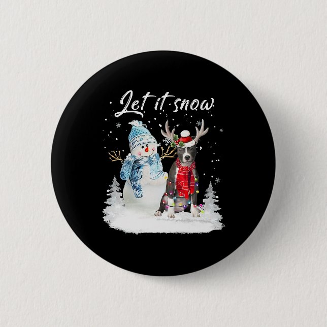 Blue Nose Pitbull Santa Dog Christmas Snowman Xmas Button (Front)