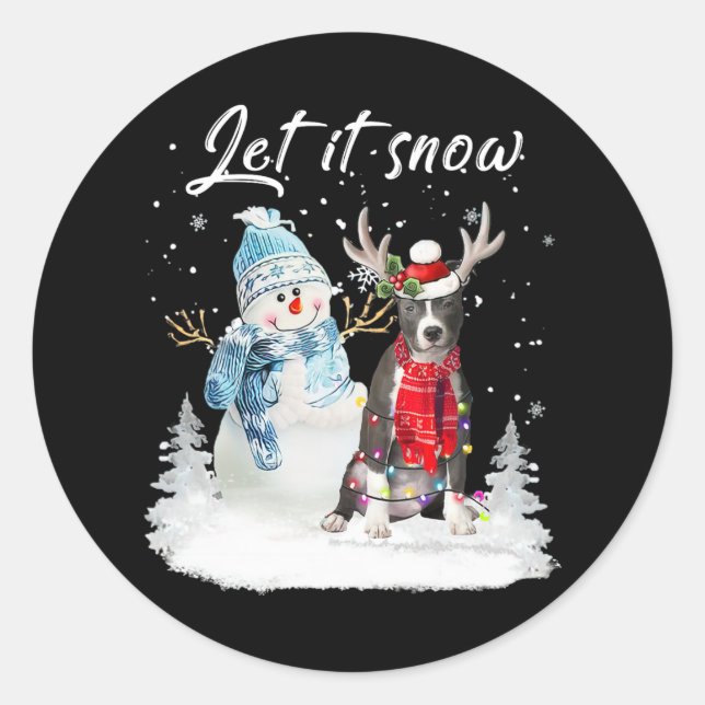 Blue Nose Pitbull Santa Dog Christmas Snowman Xmas Classic Round Sticker (Front)