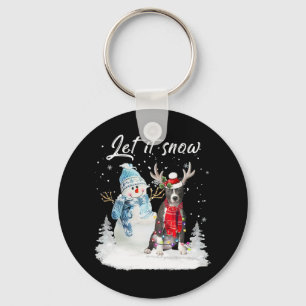 Blue Nose Pitbull Santa Dog Christmas Snowman Xmas Keychain
