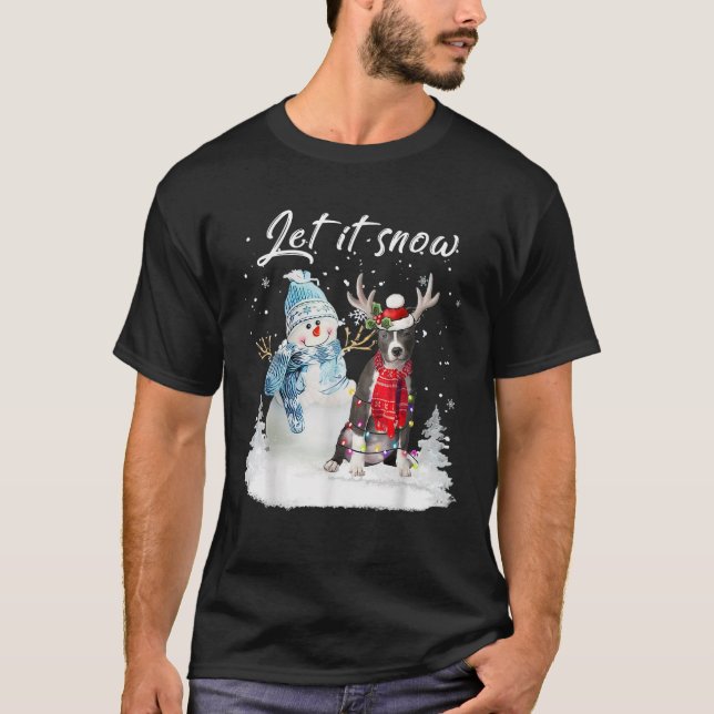 Blue Nose Pitbull Santa Dog Christmas Snowman Xmas T-Shirt (Front)