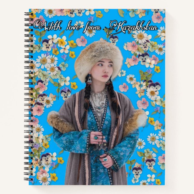 Blue Notebook with Kazakh Girl Illustration (Front)