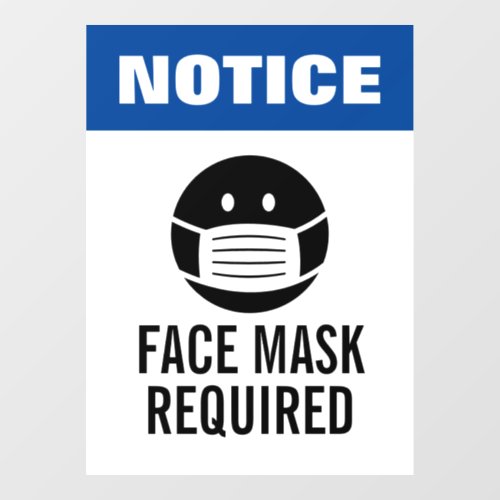Blue notice face mask required window cling sign