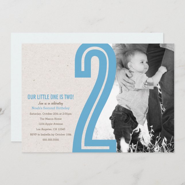 Blue Number Two Birthday Party Invite (Front/Back)