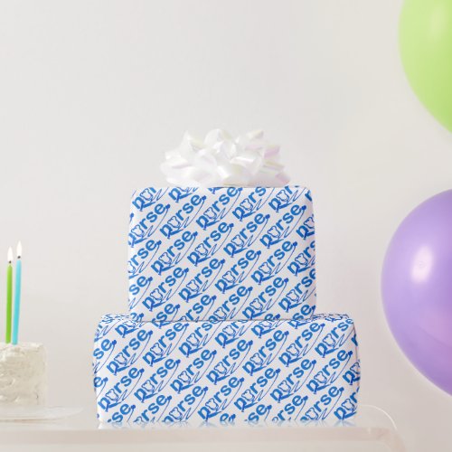 Blue Nurse Appreciation Nursing Symbols Wrapping Paper