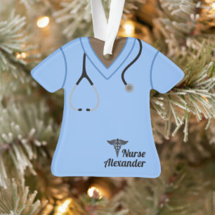 Blue Nurse Scrubs Personalized Ornament