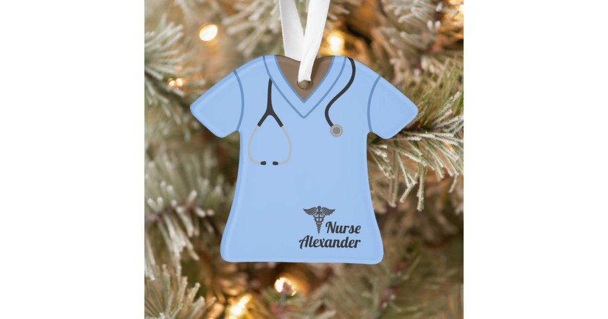 Blue Nurse Scrubs Personalized Ornament Zazzle