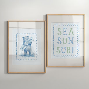 Blue Nursery Wall Art Set of 2 Boys California