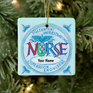 Blue nurses motto ceramic ornament