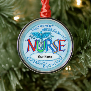 Blue nurses motto metal ornament