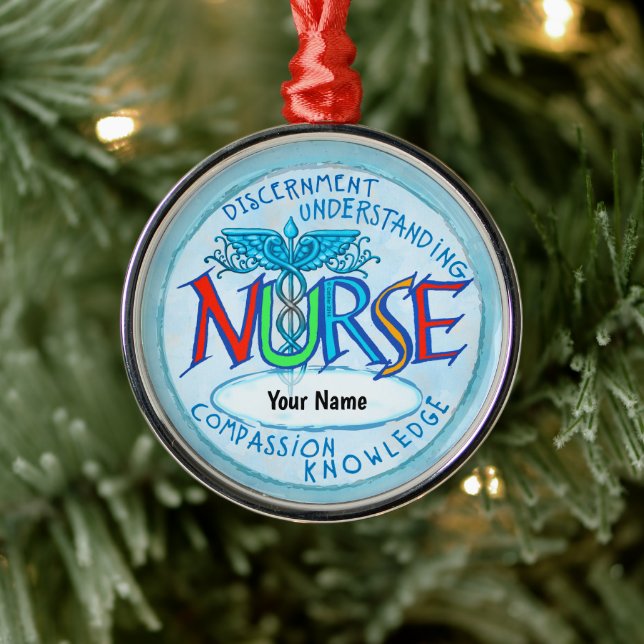 Blue nurses motto metal ornament (Tree)