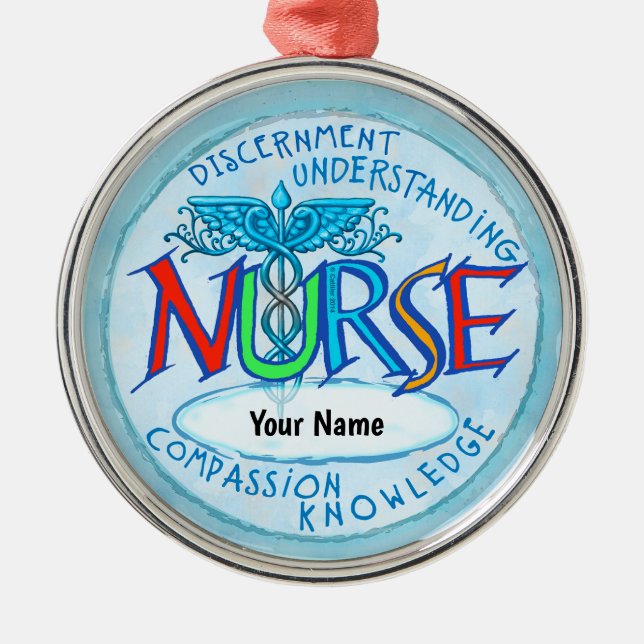 Blue nurses motto metal ornament (Front)