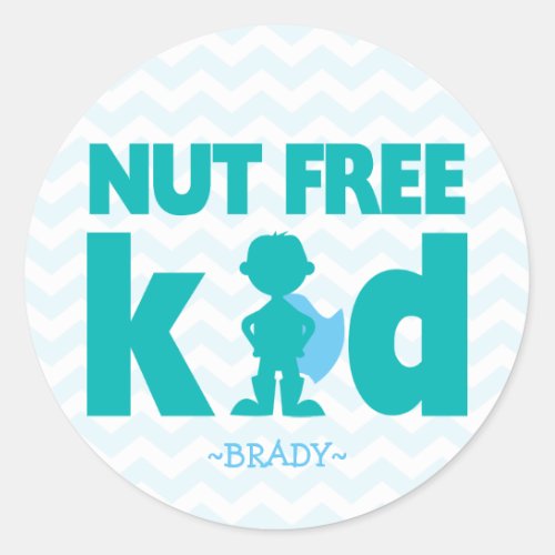 Blue Nut Free Kid Superhero Boy Allergy Stickers