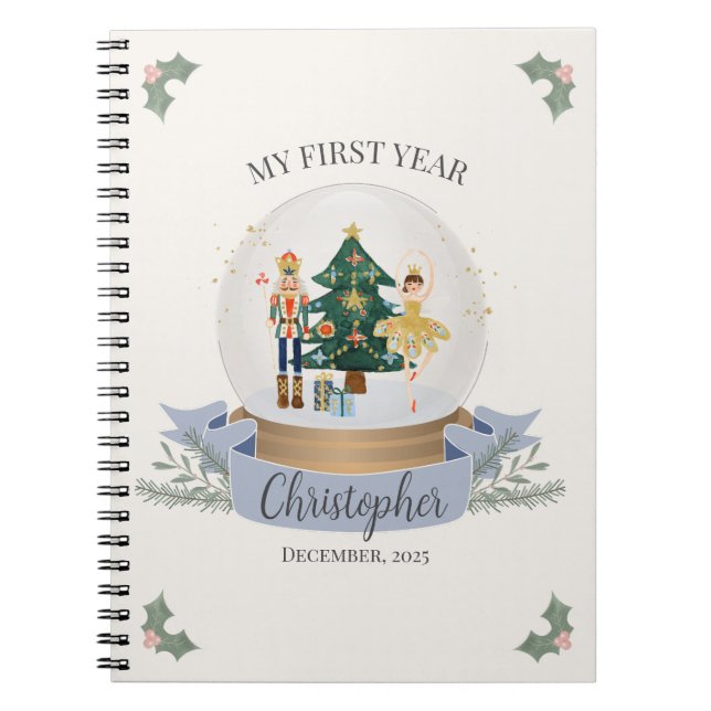 Blue Nutcracker Baby Shower First Year Milestone Notebook (Front)