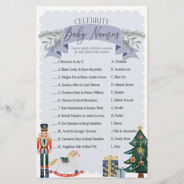 blue nutcracker celebrity baby names shower game (Front)
