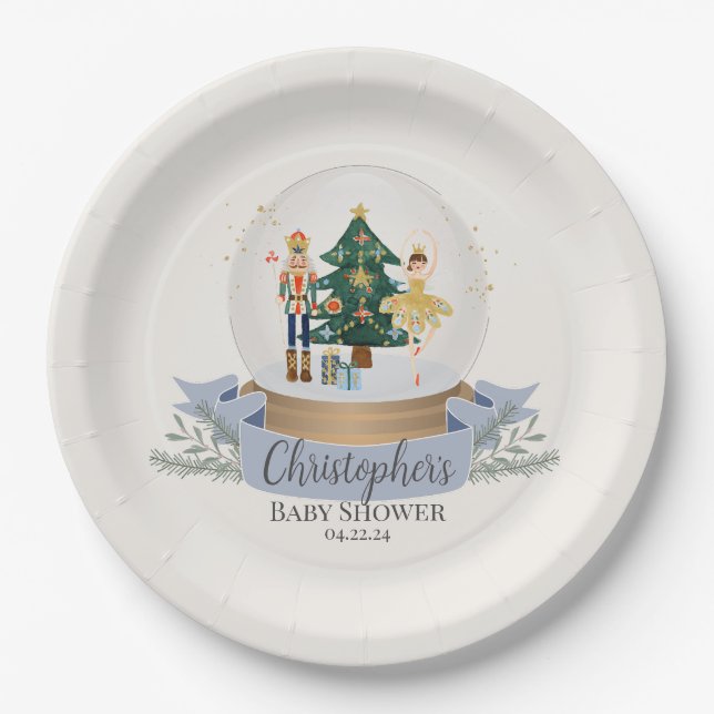 blue nutcracker chraistmas baby shower party  paper plates (Front)