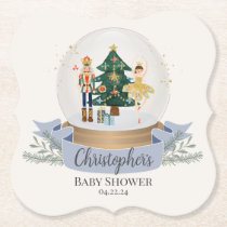 blue nutcracker christmas baby shower party paper coaster