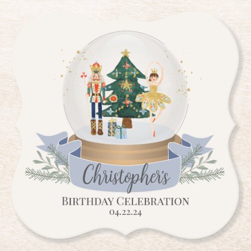 Blue Nutcracker Christmas Birthday Party Paper Coaster