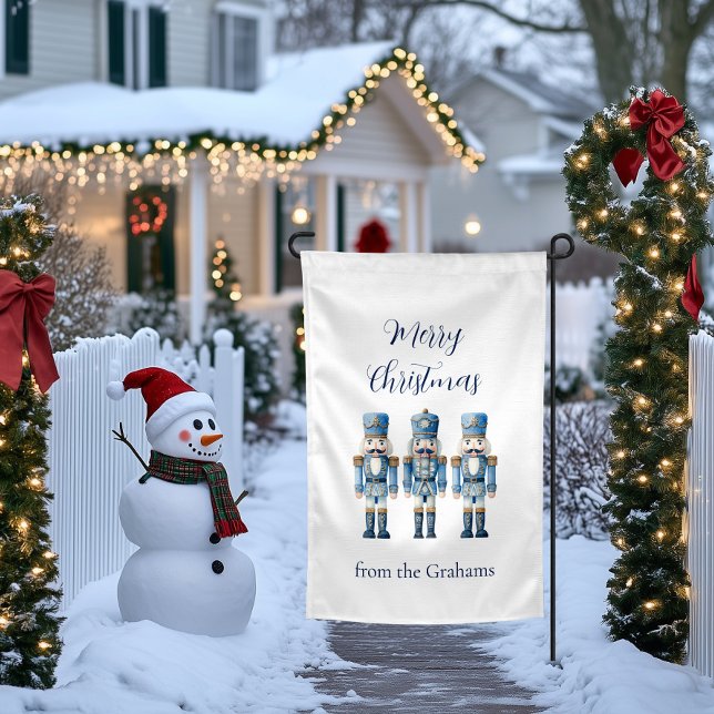 Blue Nutcracker Christmas Garden Flag (Blue Nutcracker Christmas Flag)