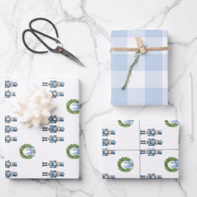 Blue Nutcracker Christmas  Wrapping Paper Sheets (Front)
