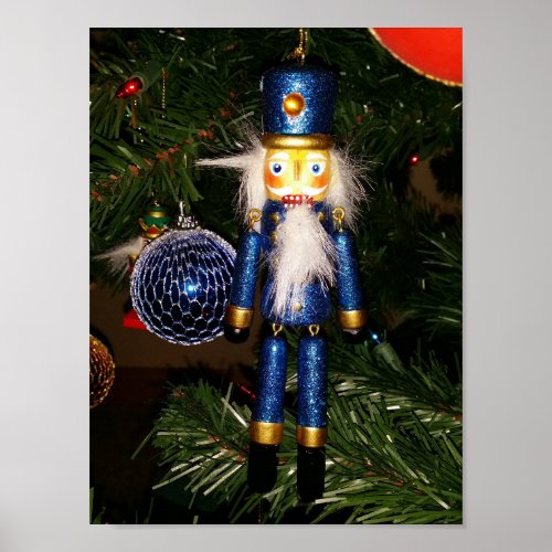 Blue Nutcracker Soldier Christmas Photograph Poster