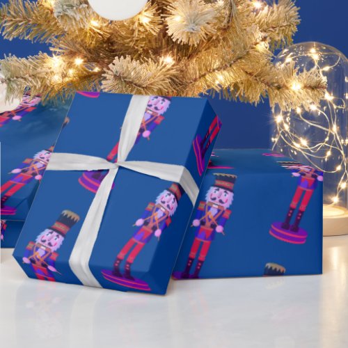 Blue Nutcracker Soldier Christmas Wrapping Paper