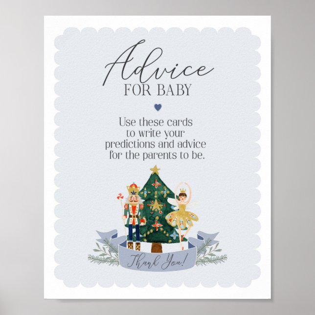 blue nutcracker winter advice for baby shower sign (Front)