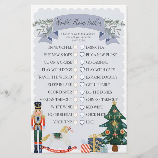 blue nutcracker would mom rather baby shower game (Front)