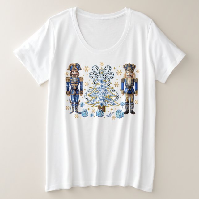 Blue Nutcrackers and Christmas Tree T-Shirt (Design Front)