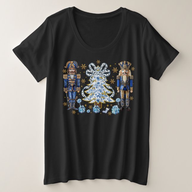 Blue Nutcrackers and Christmas Tree T-Shirt (Design Front)