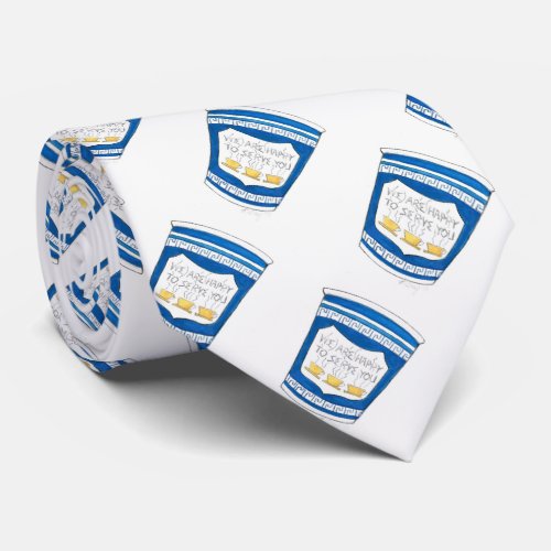 Blue NYC Diner Greek Coffee Cup Happy to Serve You Neck Tie