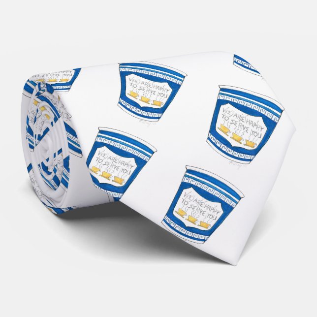 Blue NYC Diner Greek Coffee Cup Happy to Serve You Neck Tie (Rolled)
