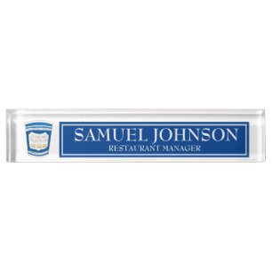 Blue NYC Greek Diner Coffee Cup Restaurant Deli Desk Name Plate